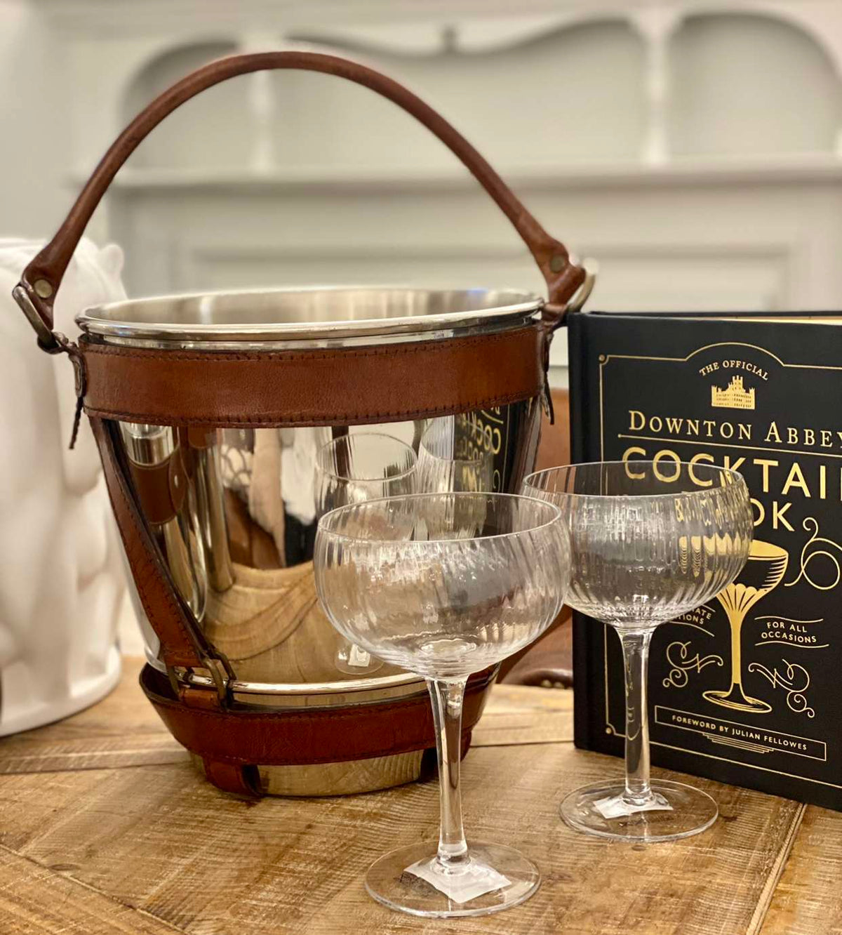 Nickel and Leather Wine Bucket Tan