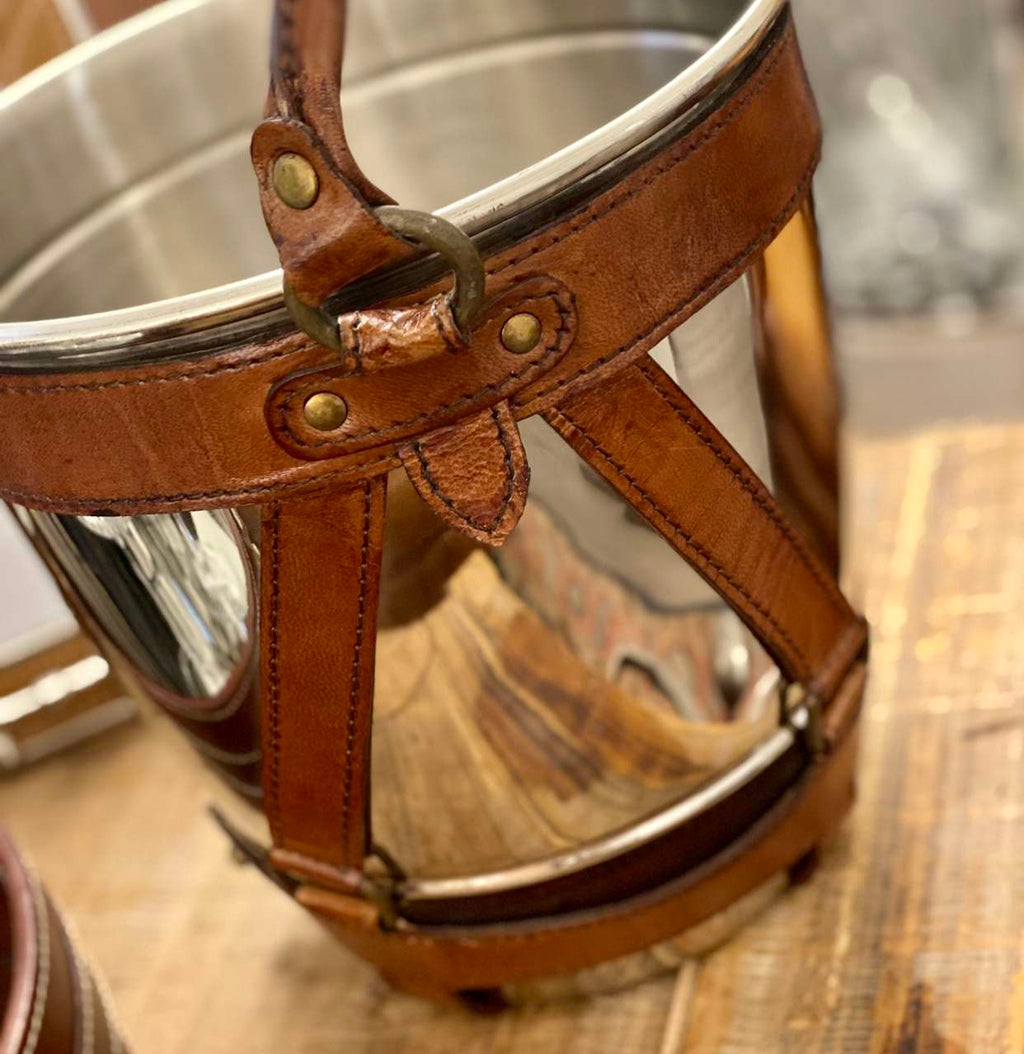 Nickel and Leather Wine Bucket Tan