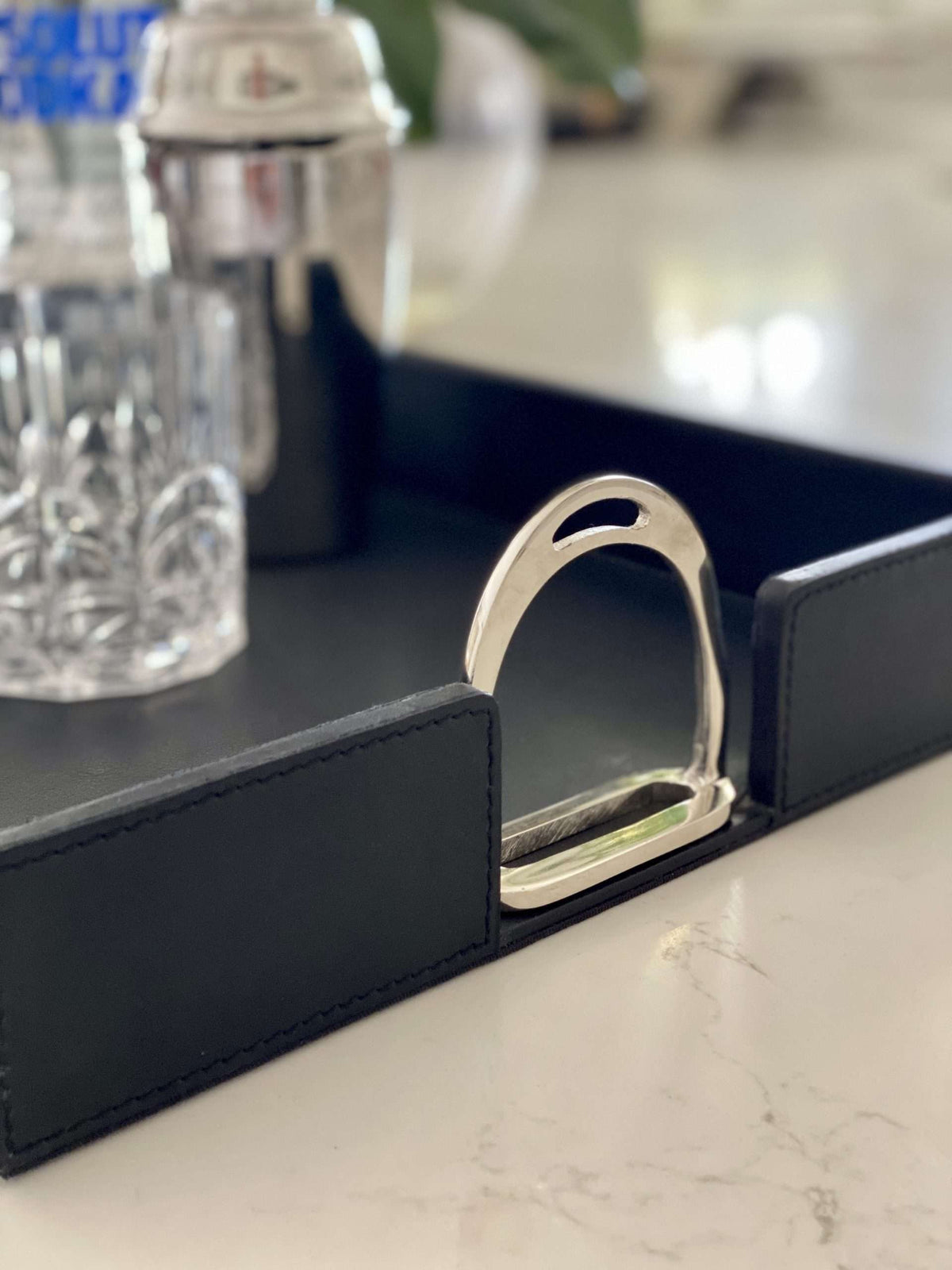 Leather Stirrup Tray Black