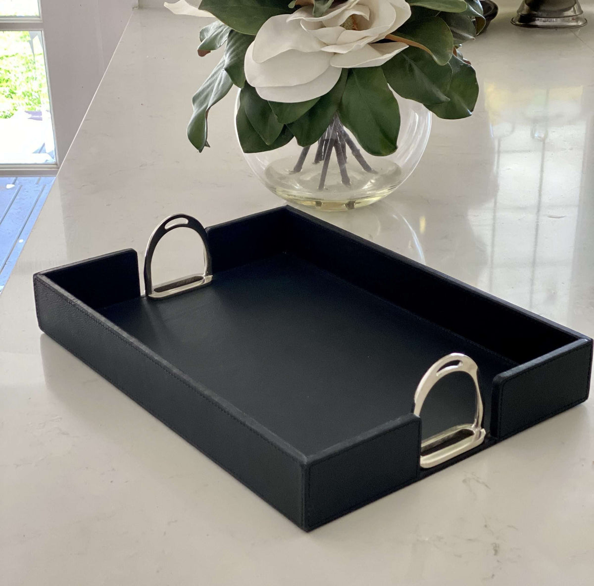Leather Stirrup Tray Black