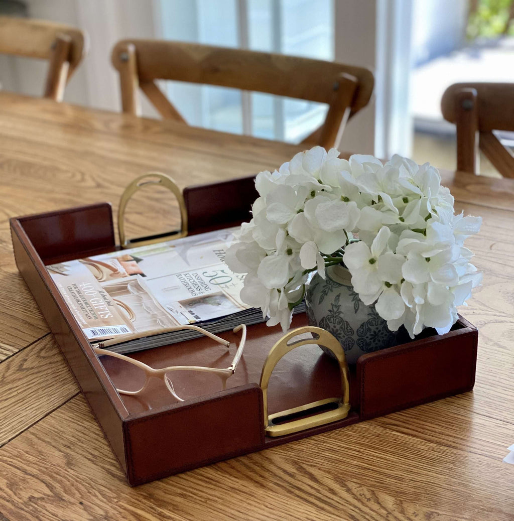 Leather Stirrup Tray Tan Rectangle