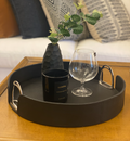Round Leather Stirrup Tray Black