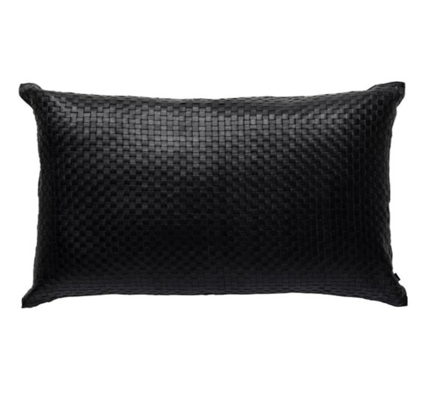Ranch Nappa Leather Weave Cushion Black Lumbar