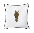 Bandhini Metal Horse Head Cushion White with Black Piping