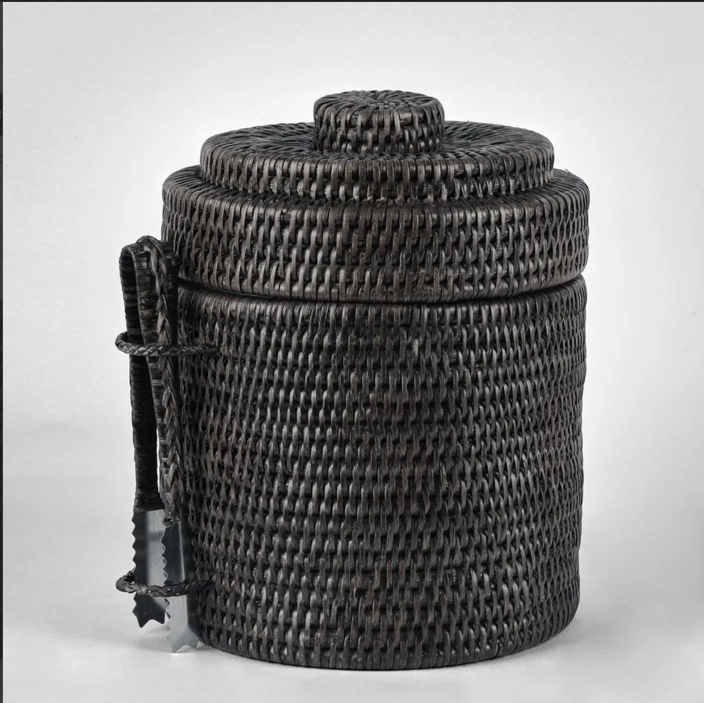 Black Rattan Ice Bucket and Tong Set