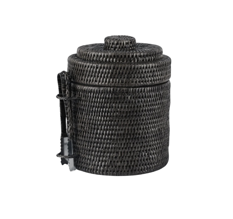 Black Rattan Ice Bucket and Tong Set