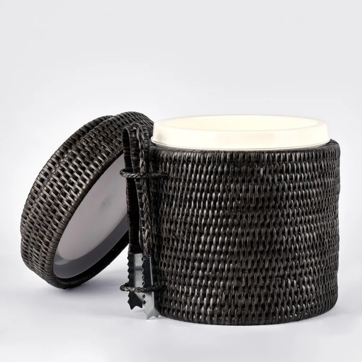 Black Rattan Ice Bucket and Tong Set