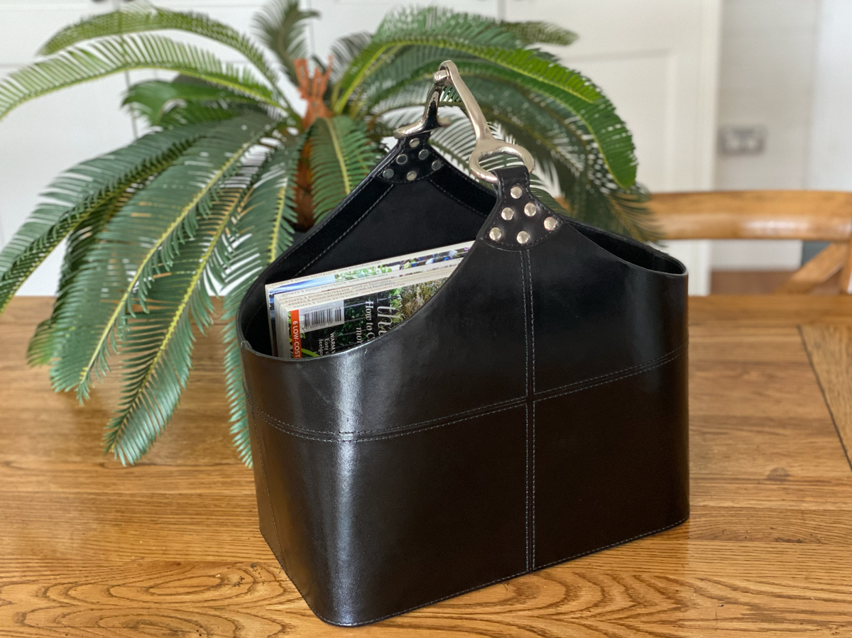 Horse Bit Handle Leather Basket Black