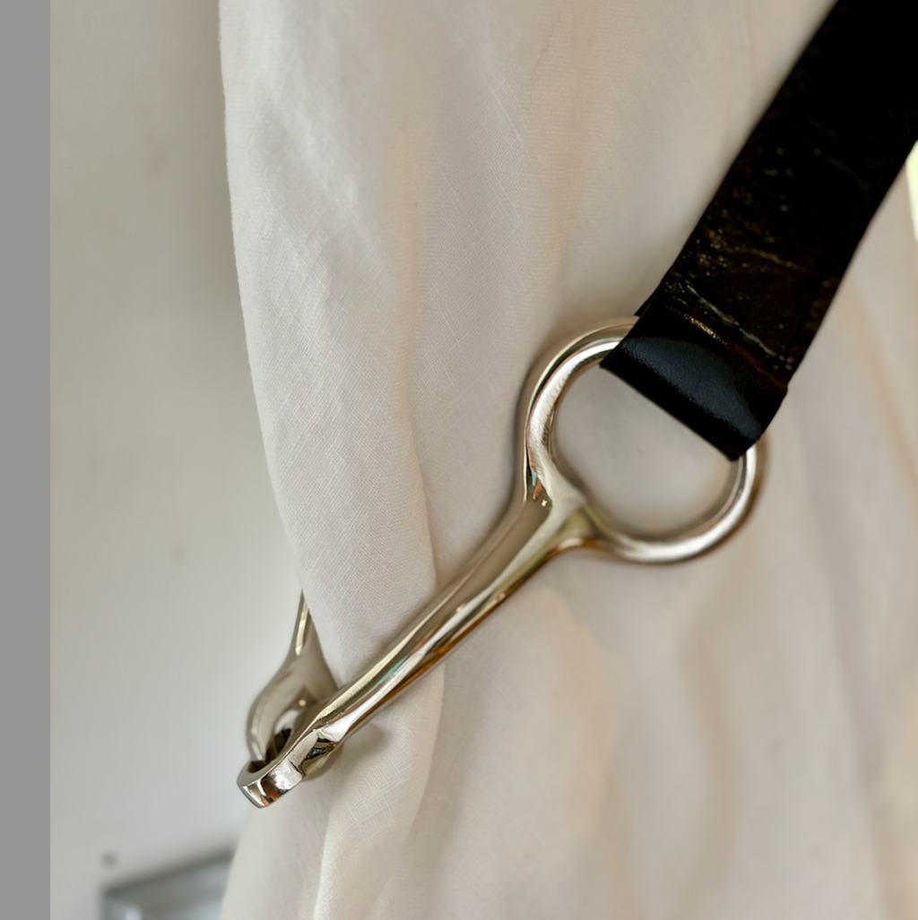 Leather Horse Bit Curtain Tie Back Black