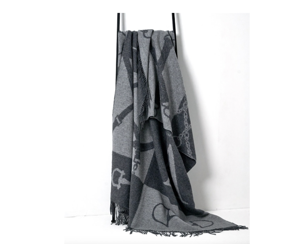 Adamsbro Dark Grey Cashmere Wool Blend Throw