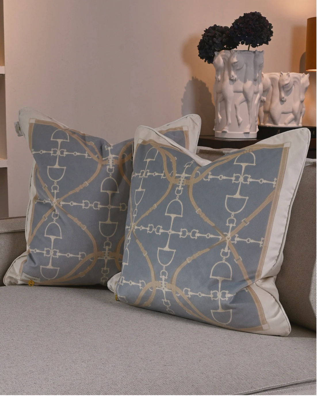 Adamsbro Luxe Horse Bit Cushion Powder  Blue