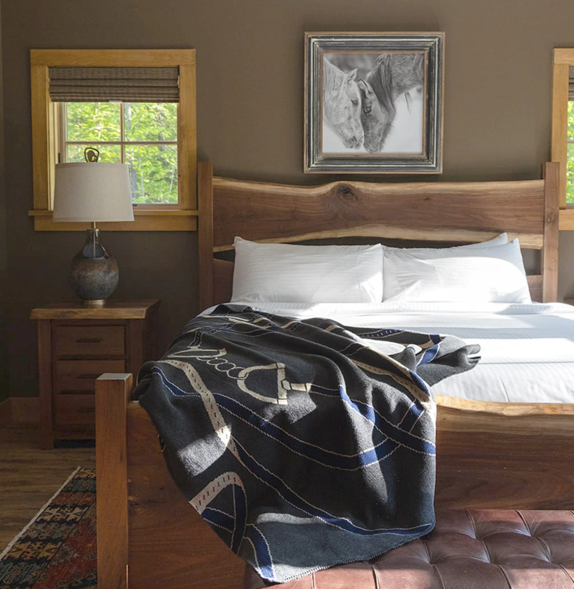 Equestrian Tack Cotton Knit  Blanket Grey