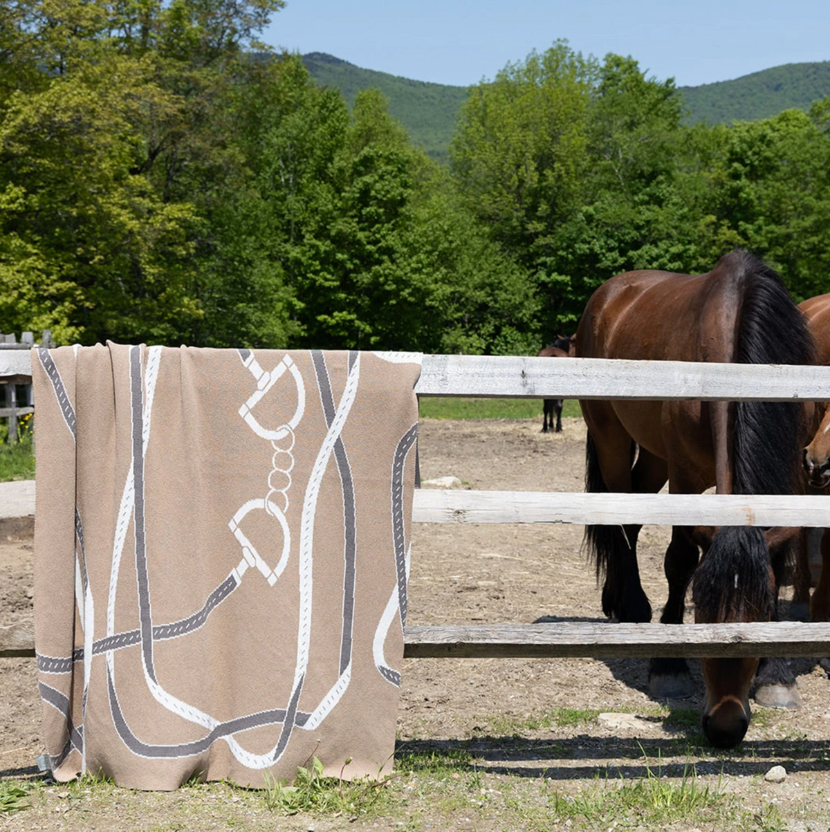 Equestrian Tack Cotton Knit Throw Brown