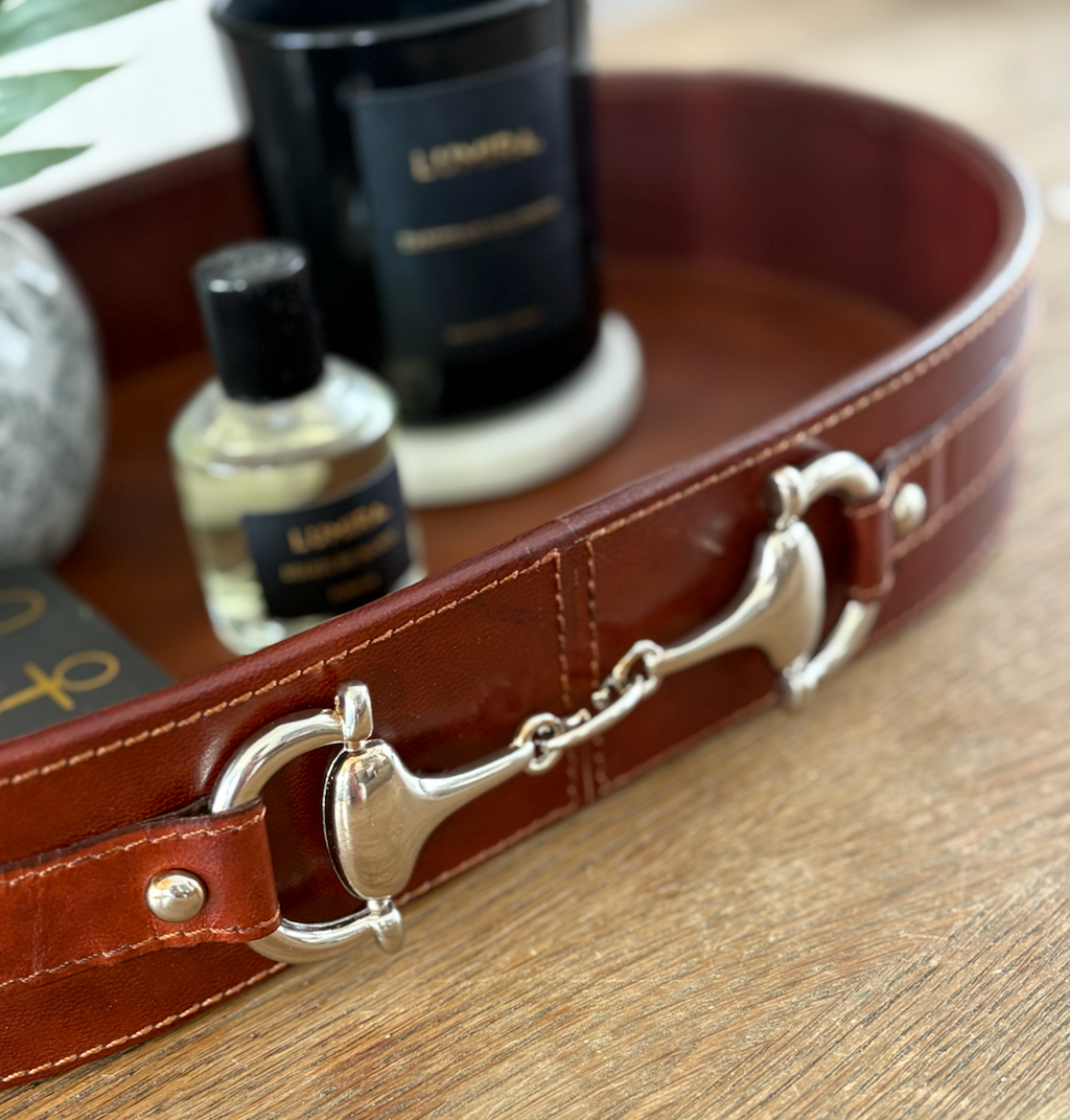 Dark Tan Oval Leather Horse Bit Tray