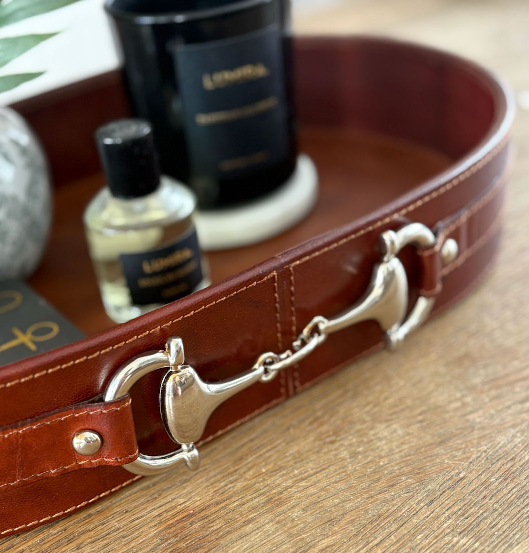 Dark Tan Oval Leather Horse Bit Tray