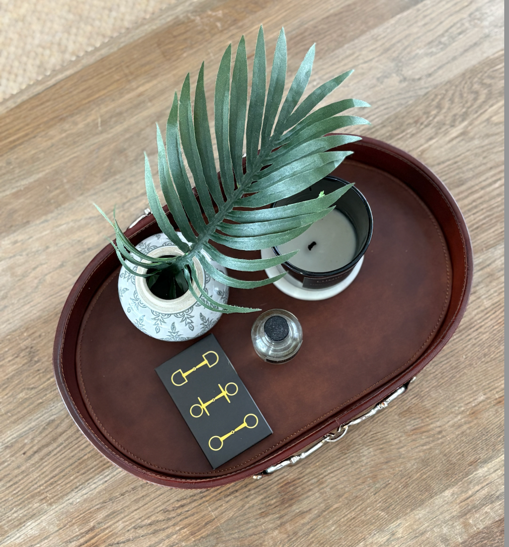 Dark Tan Oval Leather Horse Bit Tray