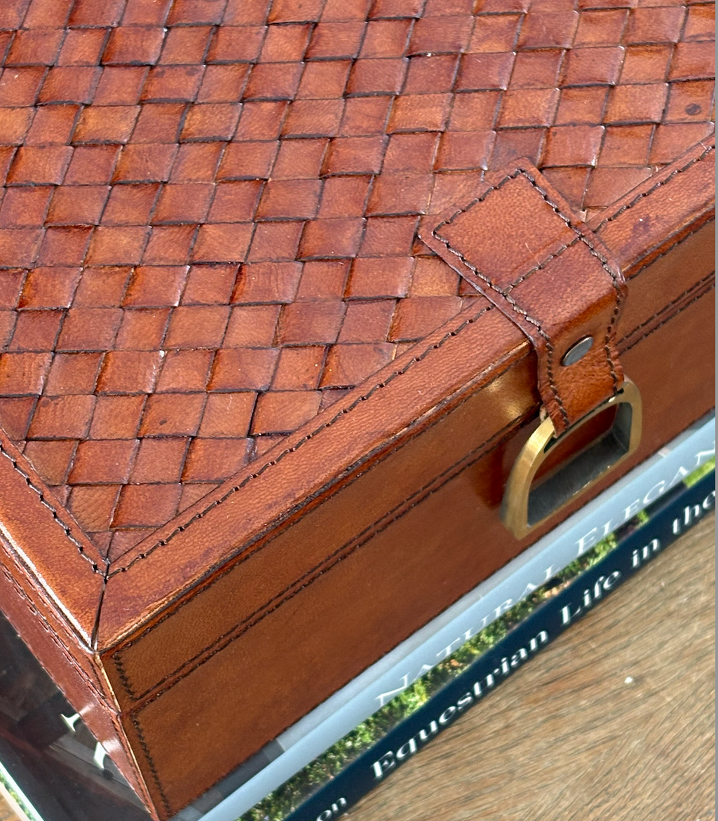 Woven Leather Storage Box- Tan