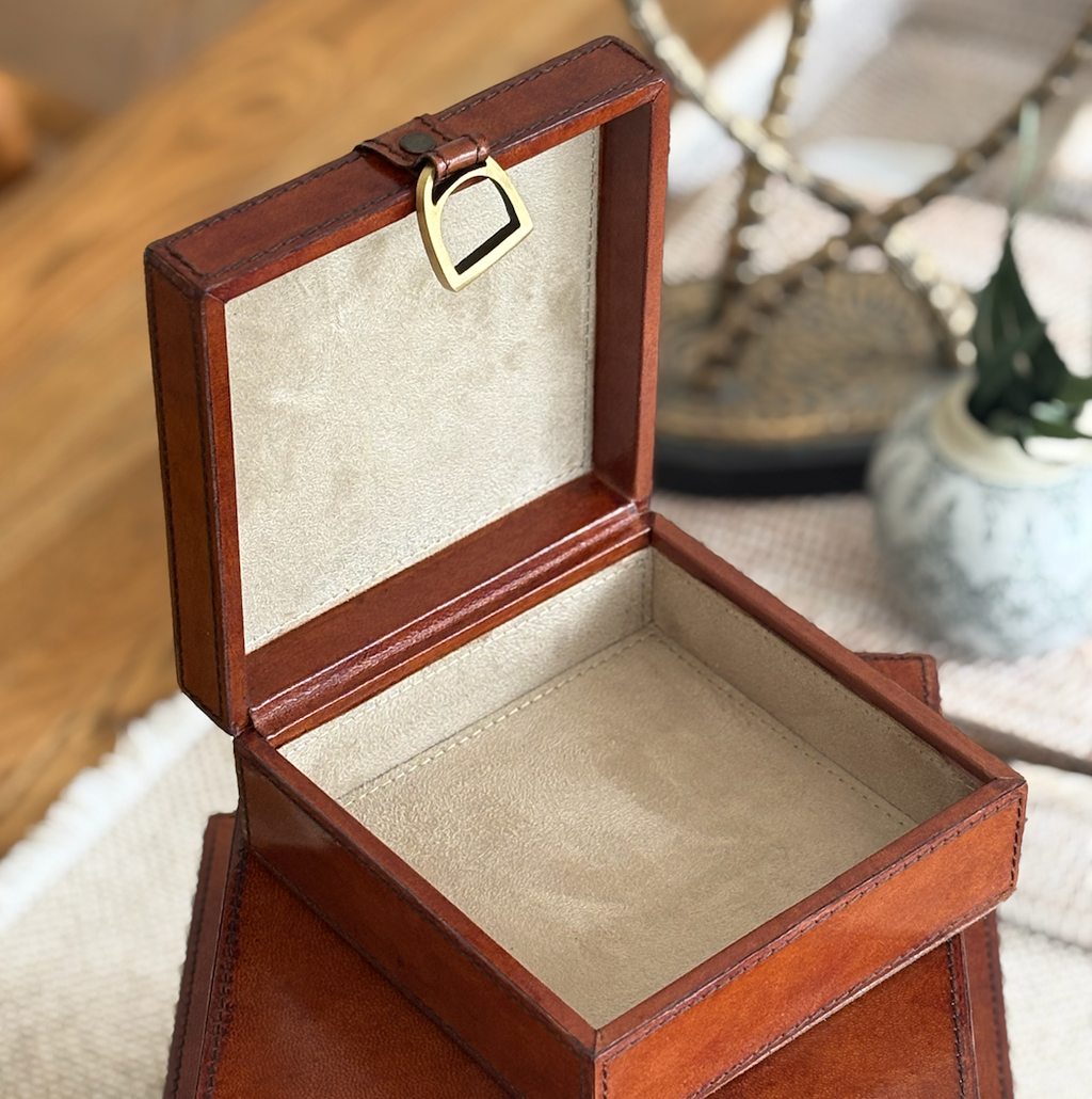 Equestrian Tan Leather Box Square